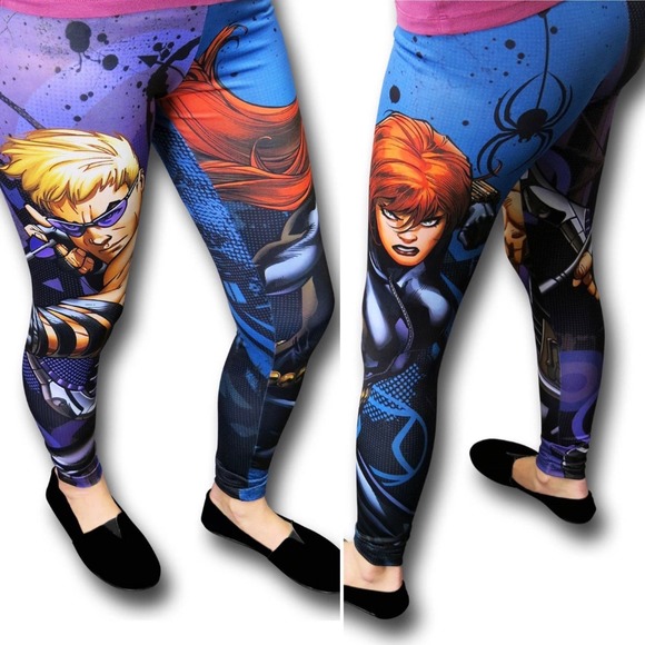 Marvel Avengers Comics Hawkeye Black Widow Leggings Size S - Picture 12 of 12